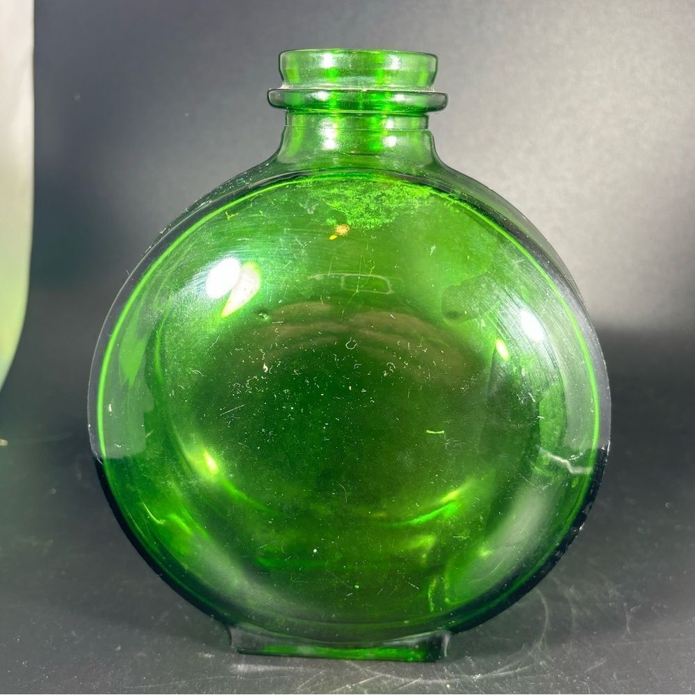 Vintage Sunsweet Prune Juice 1930's 40's Canteen Style‎ Green Glass Bottle Jar